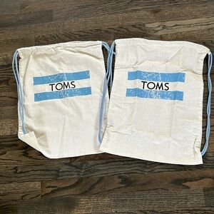 2 x TOMS Drawstring Canvas Bag Backpack Tote Feedbag NWOT Blue Tom’s Dustbag